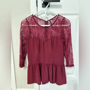 Guess Lace Peplum Top with Sweetheart Neckline
